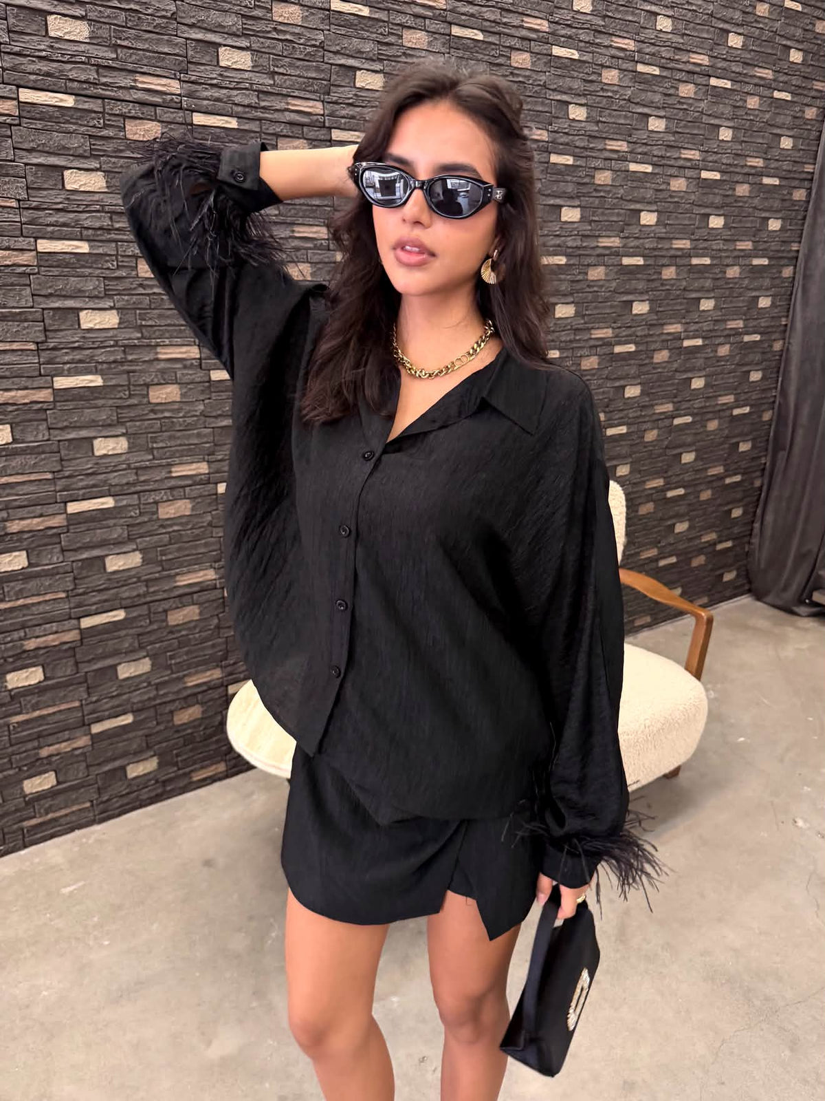 Unika - Feather Blouse Zwart