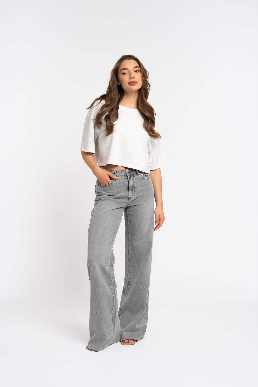 Redial - Wide Leg Broek Extra Tall Grijs