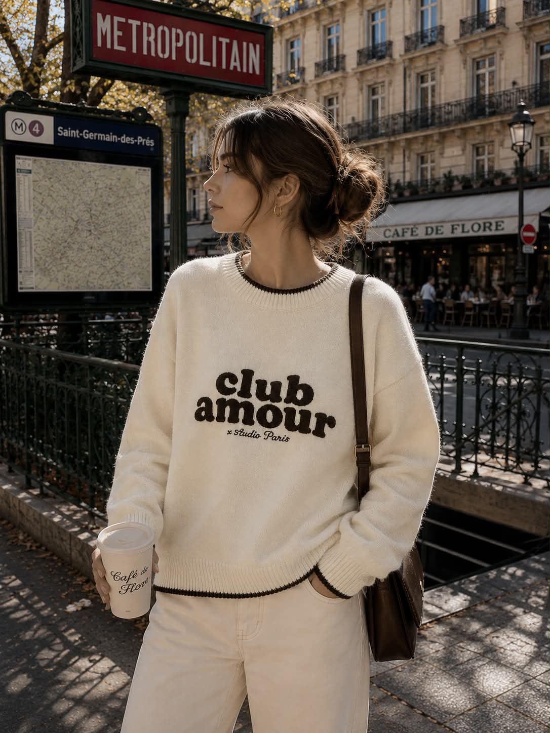 Club Amour Trui - Wit met Bruin